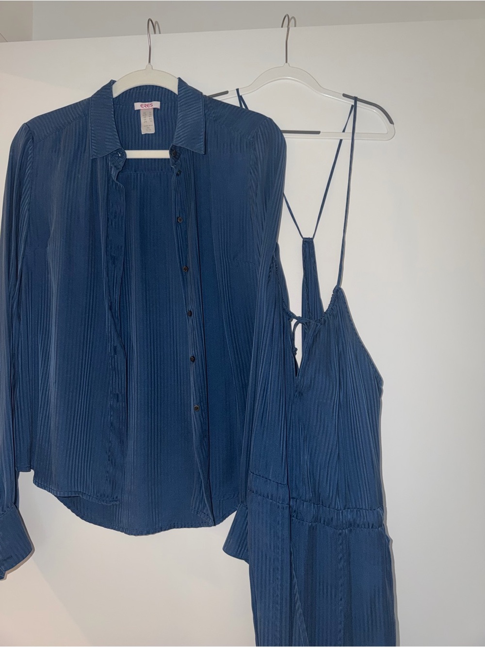Eres Navy Pleated Button-Front Shirt & Strappy jumpsuit Set